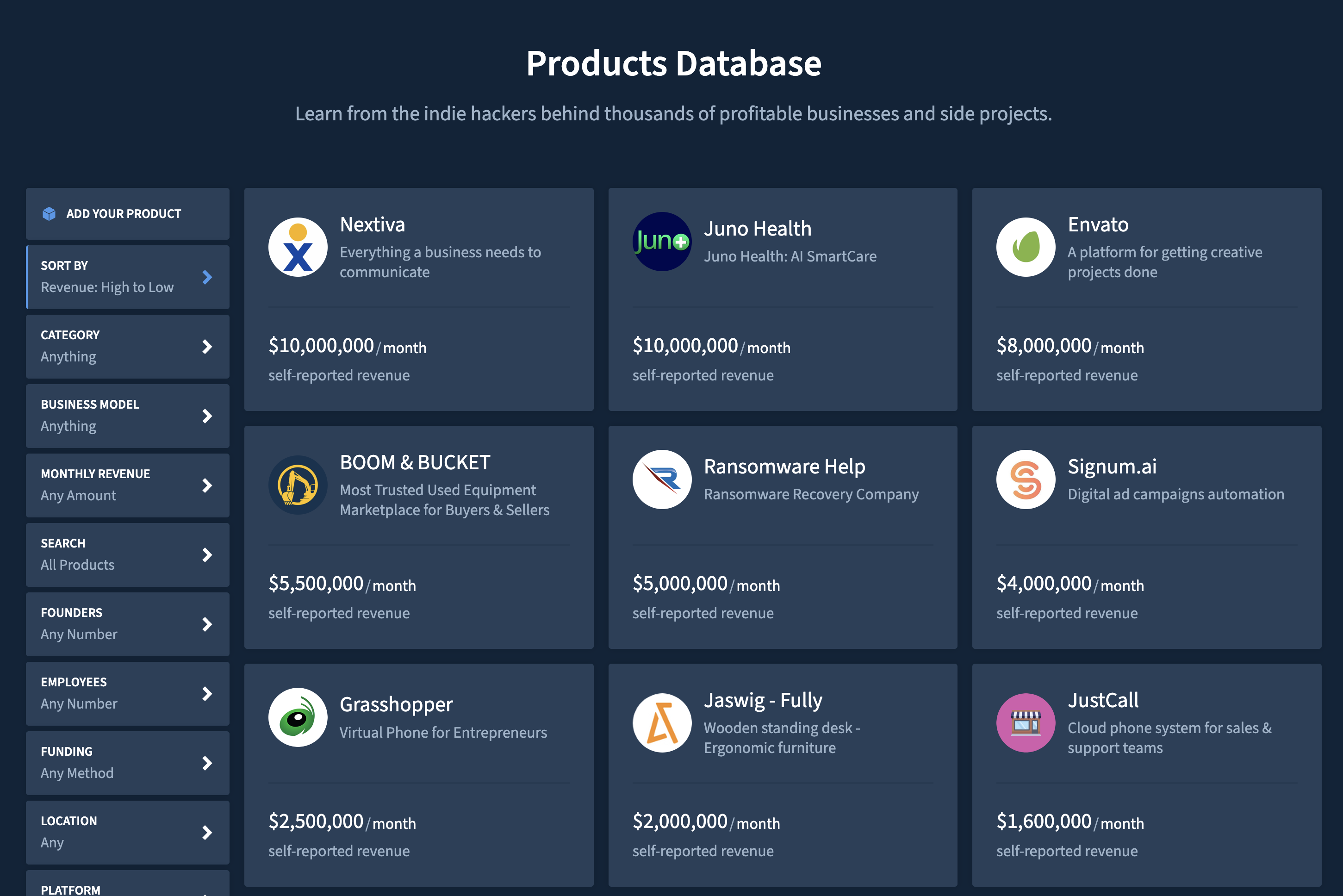 The Indie Hackers directory